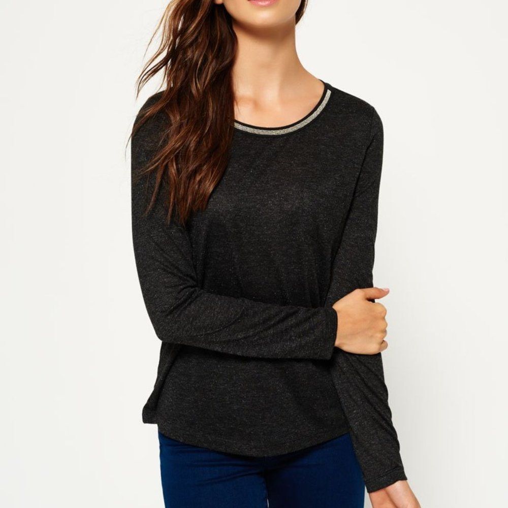 SUPERDRY Women's Sparkle Trim Top long Sleeve XSmall